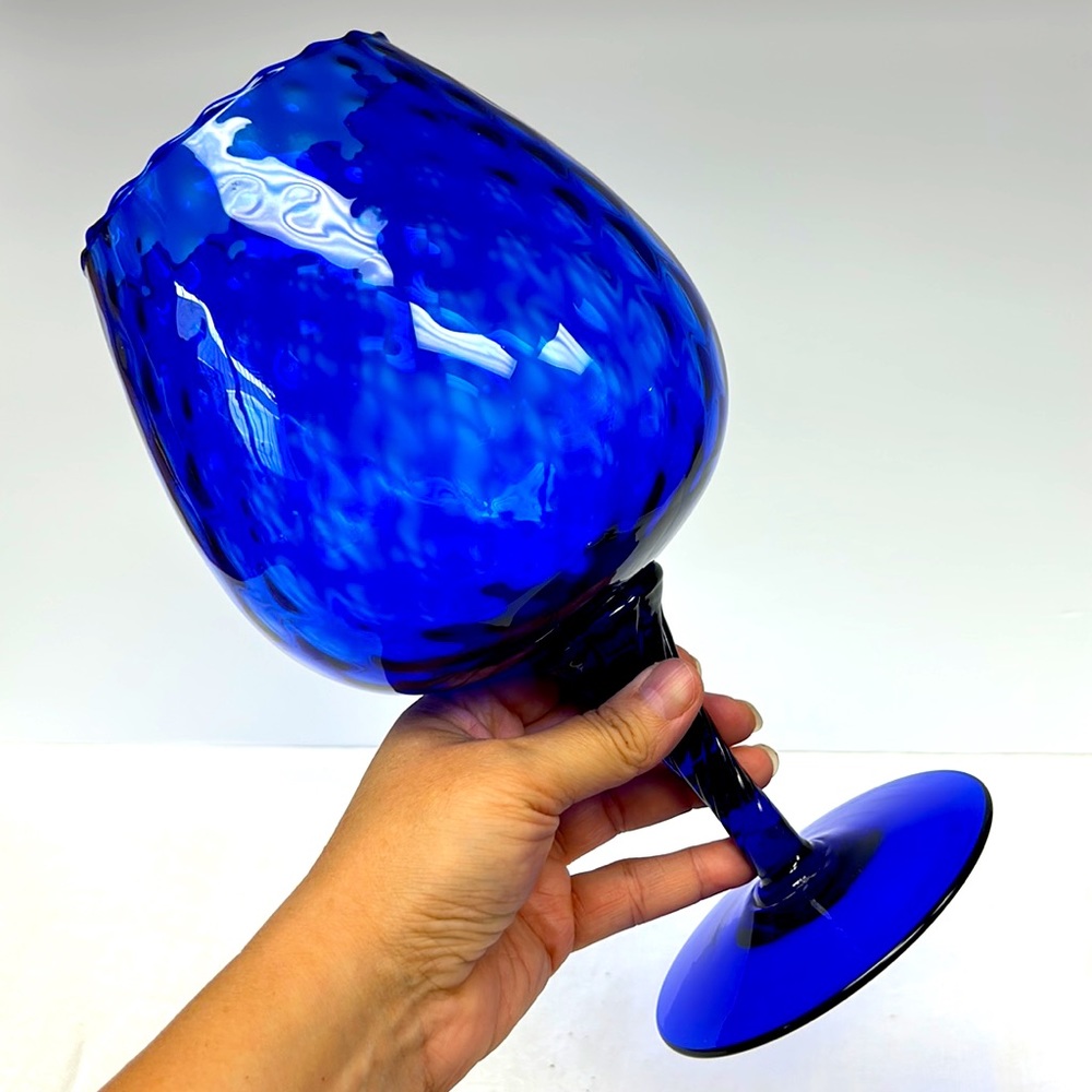 Mid Century Modern Italian Empoli cobalt blue art glass oversized snifter